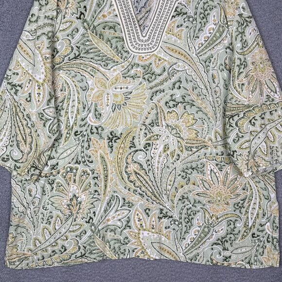 Cambridge Dry Goods Womens Tunic Top Plus Sz 3XL‎ Green Paisley Linen Blend - Picture 4 of 13